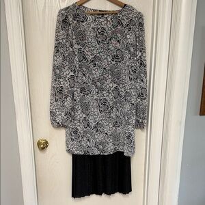 Elegant Long Sleeve Floral Dress in Black and White